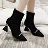 Luxury Crystal Suede Women Shoes Sexy Pointed Toe High Heels Ankle Boots  Trend New Party Dress Elegant Pumps Botas Mujer