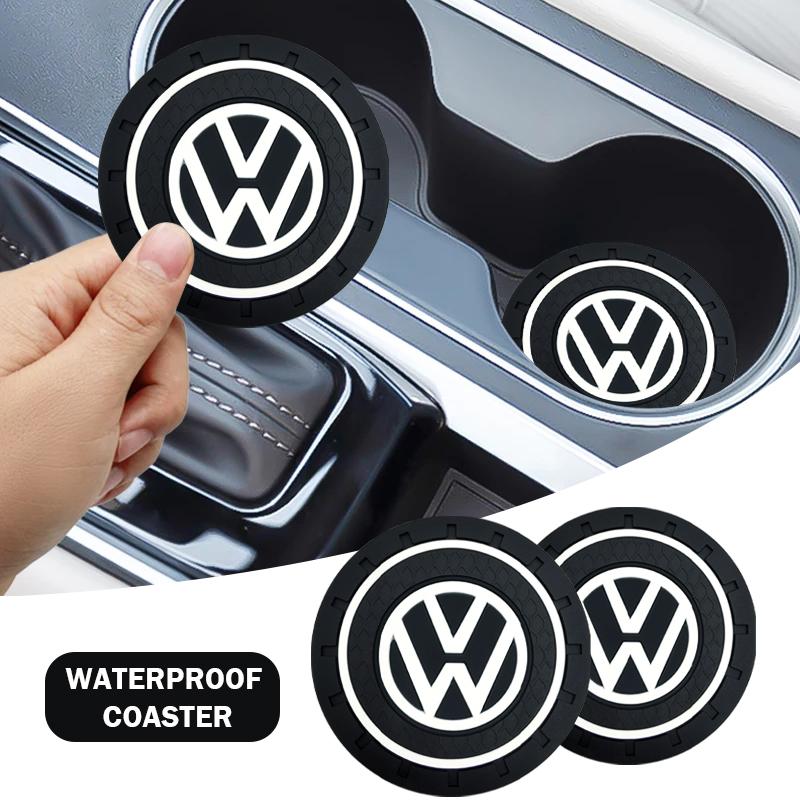 1/2pcs Car Cup Mat Anti-slip Bottle Holder Coasters Emblem For VW CC Polo Golf 4 MK7 MK5 MK4 MK6 Passat Touran Scirocco Tiguan zr2