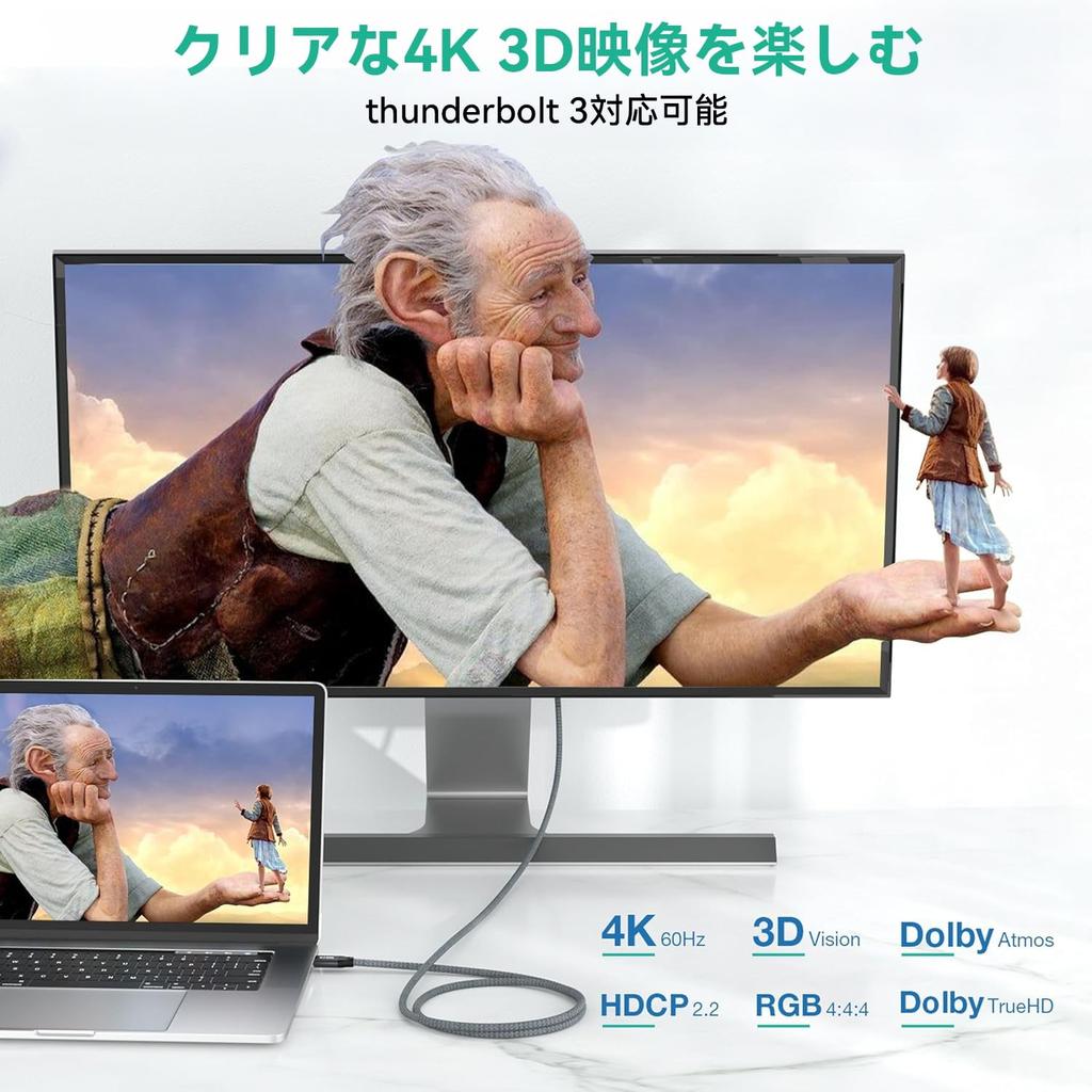 Кабель-переходник USB Type C HDMI, 2 м, однонаправленный кабель связи Type C - HDMI, совместимый с HDMI HDR HDCP, с нейлоновой оплеткой, сверхпрочный