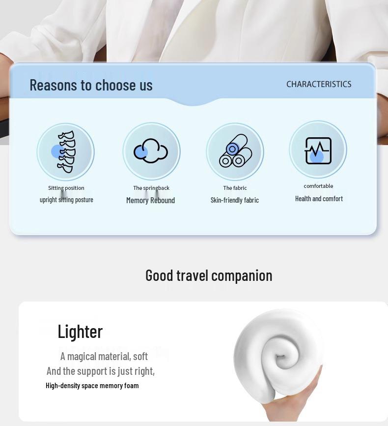 Подушка дорожная U-образной формы с эффектом памяти для самолета и поддержки шеи