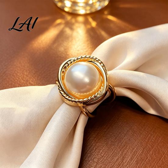 Elegant Pearl Scarf Buckle Alloy Silk Ring with Faux Pearls Clip Rings for Women Exquisite Gift Her Round Clip Retro Holder Dresses And Shirts