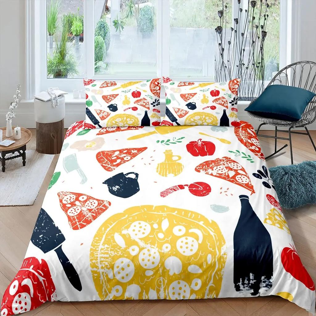 Комплект постельного белья с изображением пиццы, комплект постельного белья в деревенском стиле с изображением фруктов и овощей, 3 предмета для детей и подростков, декор спальни, постельное белье с изображением вкусной еды