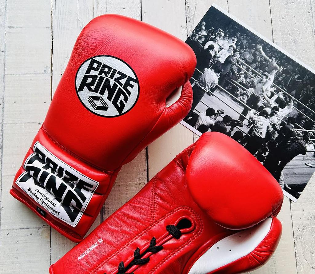 Боксерские перчатки PRIZE RING на шнуровке красные "Professional SX" (14 унций)
