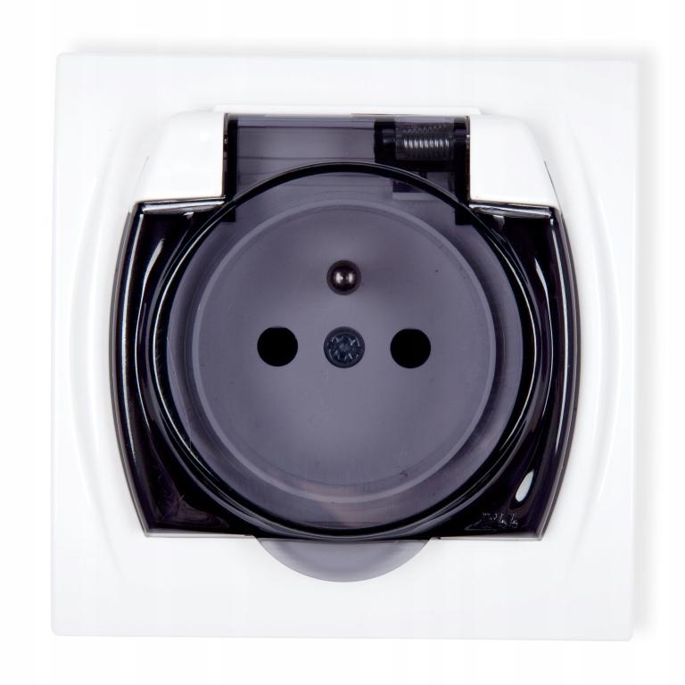Single Flush-Mounted Wall Socket With Grounding & Flap, 1 Piece