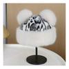 Winter Hat Retro Style Leopard Print Plush Trim Windproof Hat Bear Ear Decor Thickened Warm Women Hat