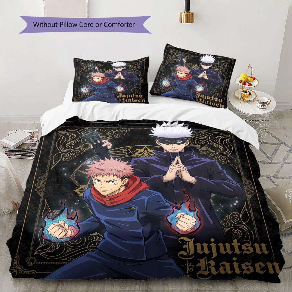 Jujutsu Kaisen Pattern Bedding Quilt Set Quilt Cover Pillowcase Home Birthday Gift(1 * duvet cover + 2 * pillowcase, without core)