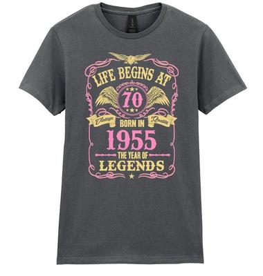 Life Begins At 70 Womens 70Th Birthday T-Shirt Born 1955 Ladies Gift Mothers Day