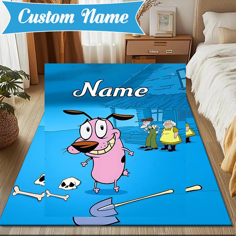 Custom Name Cowardly-Dog Adventure Rug for Living Room, Game Rooms, Office, Bedroom, Floor Mat Playful Design, fan gifts Christmas decor