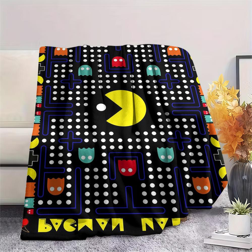 1 шт. Фланелевое одеяло с принтом Pacman, Высококачественное, Удобное для всех сезонов, Декор для дома, Тепло и уют, Идеально для подарков