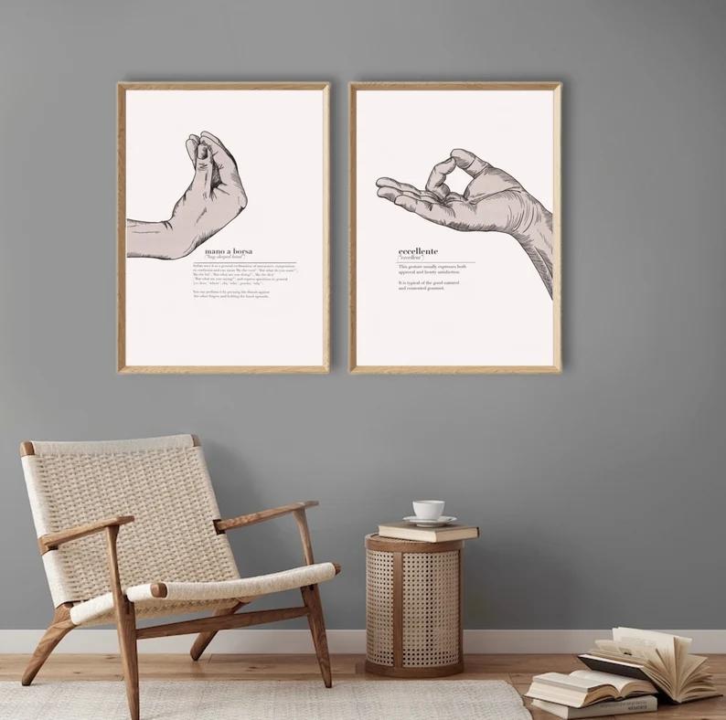Итальянские принты, винтажный постер с жестом, держась за руки, холст, картина, итальянский мем, забавные настенные художественные фотографии, домашний декор, подарок