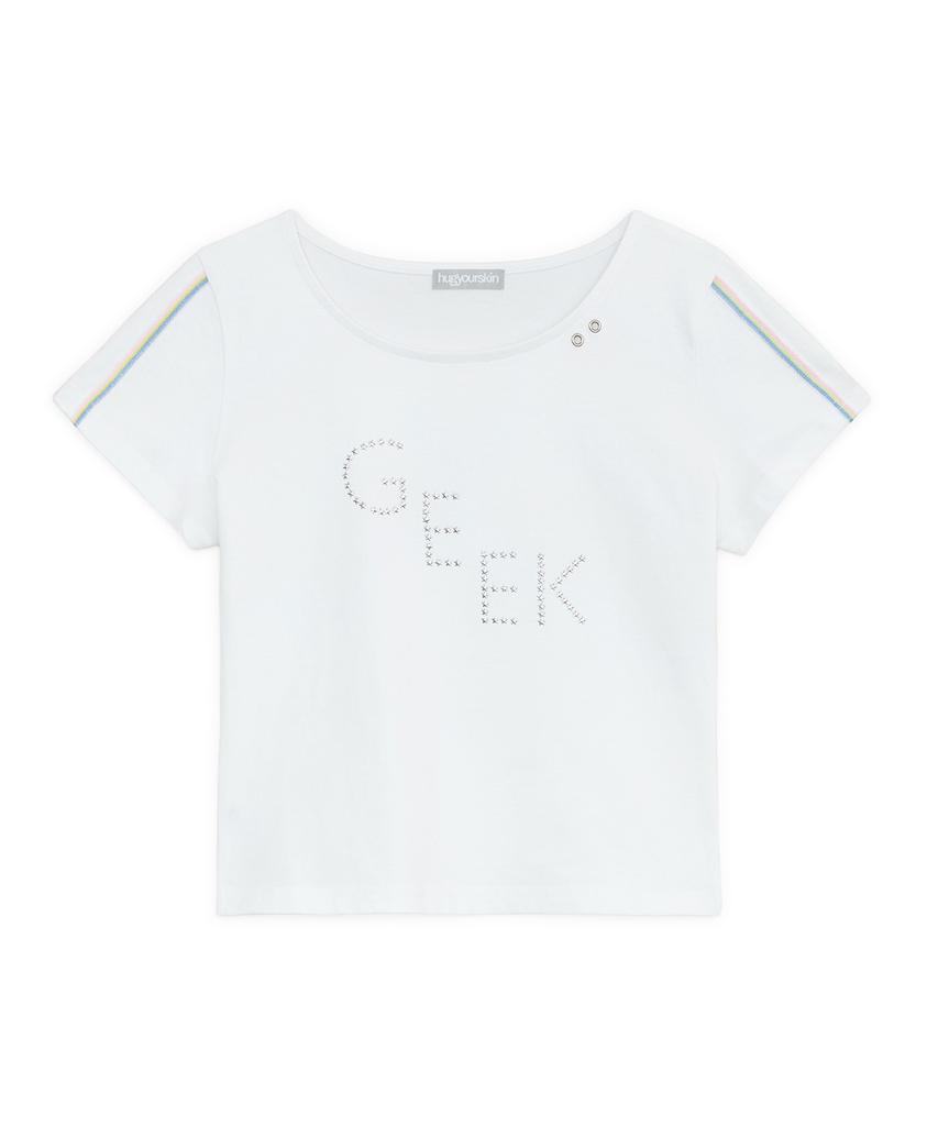 ОБНИМИ СВОЮ КОЖУ Топ Geek с термостразами (белый)