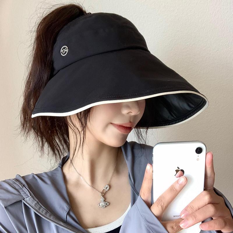 Trendy Large Brim Summer Hat For Women Uv Protection Black Sun Cap Visor