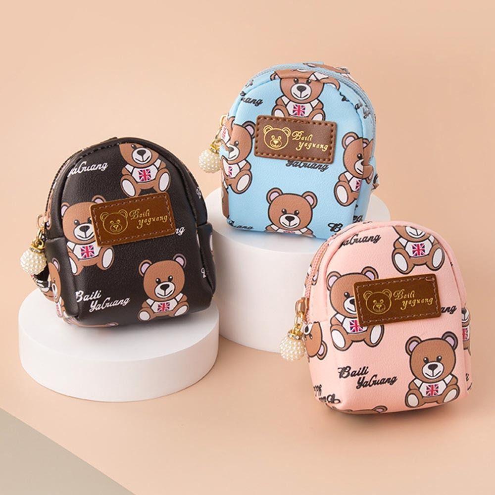 Маленькая сумка с изображением медведя из мультфильма для женщин, кошелек из искусственной кожи, модный кошелек для монет и карт, подвеска с украшением