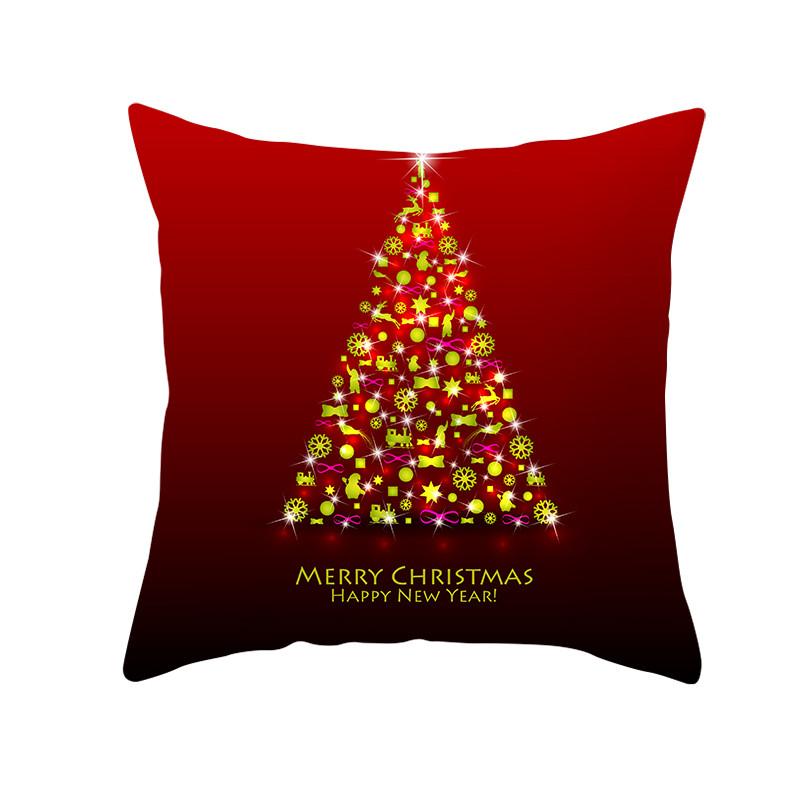 Merry Christmas Gift Decoration Pillowcase Red Print Cushion Cover Home Sofa Festive Short Plush Material