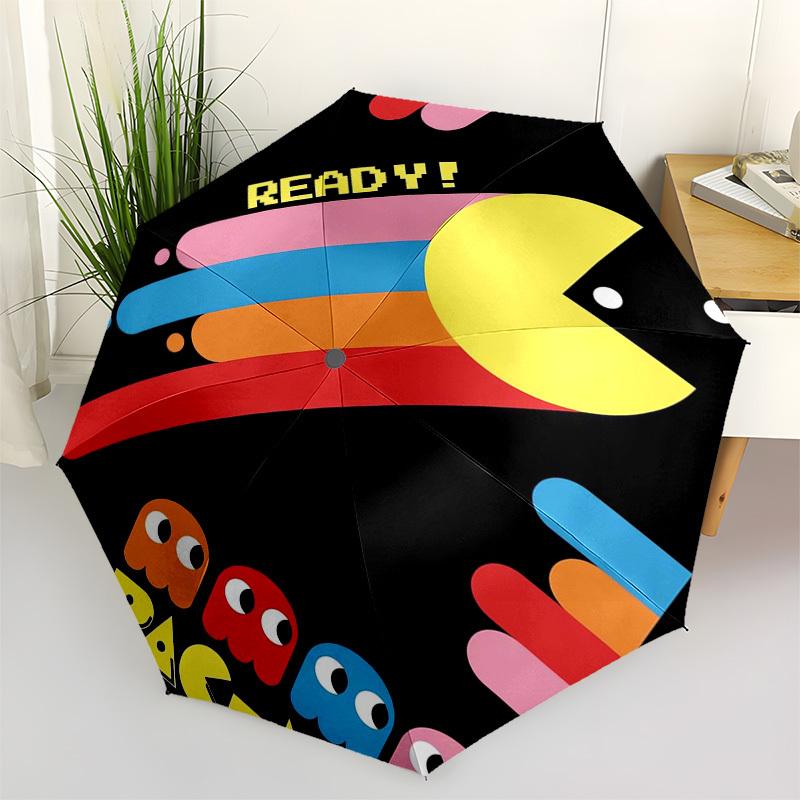 Pac-Man, Retro Themed Automatic Opening and Closing Umbrella, Compact Travel Umbrella, Lightweight and Portable, Suitable for Beach Commutin