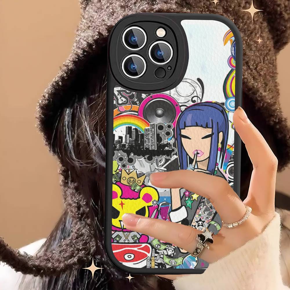 Character T-tokidoki Leather Phone Case For IPhone 16 16e 15 14 13 12 11 Pro Max Plus Mini Cover