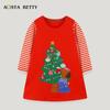 Платье в европейском и американском стиле, осеннее, милое, пэчворк с рождественской елкой, длинное для детей от малого до среднего возраста