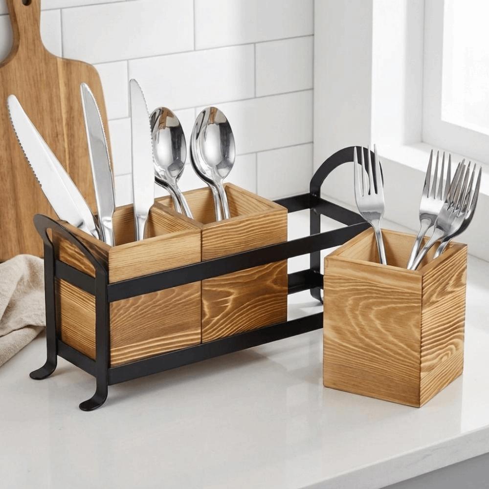 Large Capacity Tableware Storage Box Space Saving Flatware Organizer Farmhouse