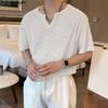 Men's V Neck Short Sleeve Casual Texture Oversized Tops T-shirts