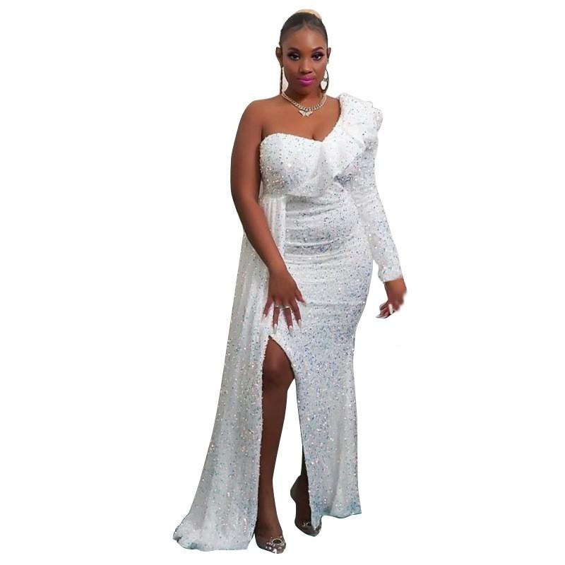 2026 Fall Winter African Evening Dresses Women One Shoulder Sequin Long Formal Gowns Party Wear