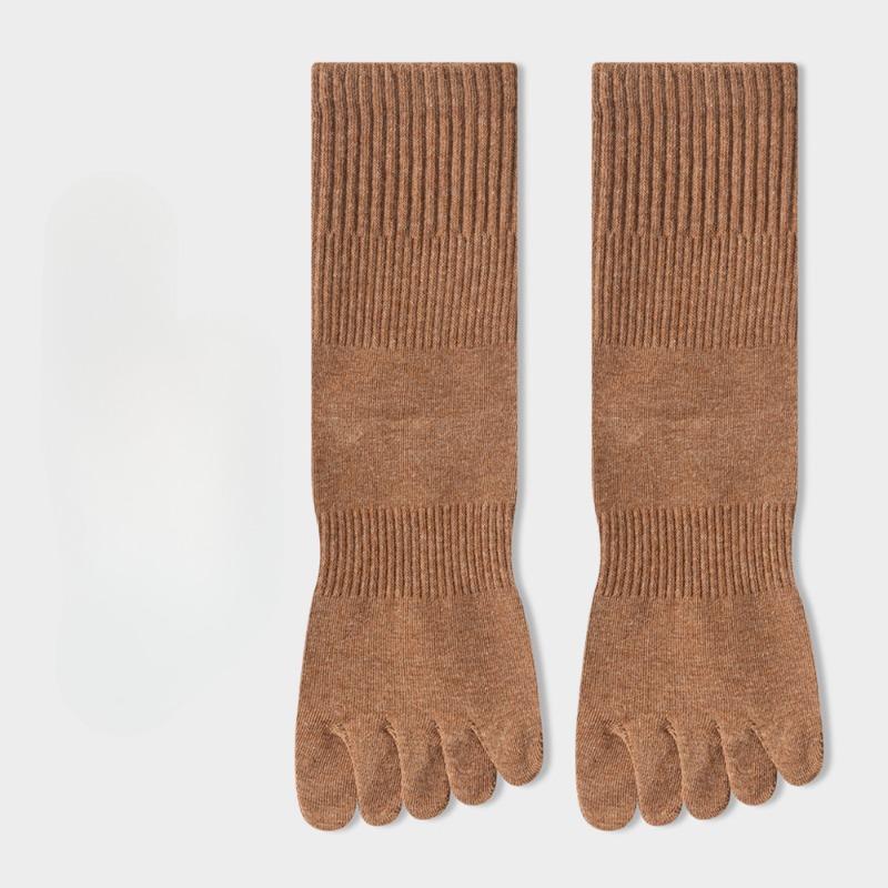 Носки с пятью пальцами, Женские хлопковые носки до середины икры, Антибактериальные, Влагоотводящие, Бесшовные спортивные носки, Тонкие однотонные носки с раздельными пальцами