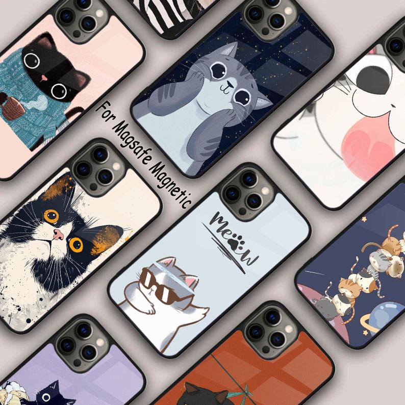 Cartoon Cute Cat Magnetic Phone Case For APPLE iPhone 17 Air 16 14 13 12 Pro Max 15 Plus Wireless Charge With MagSafe Cover