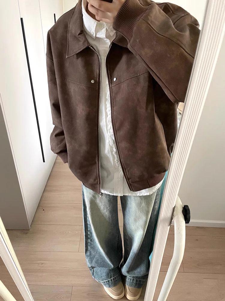 Женская куртка из высококачественной американской ретро-кожи коричневого цвета - Модная осенне-зимняя свободная парная верхняя одежда