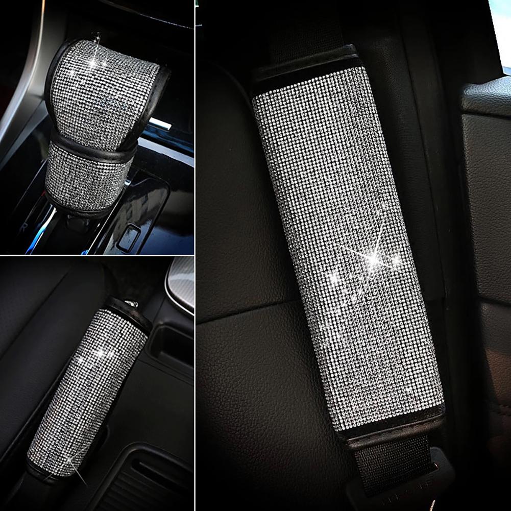 Crystal Car Gear Shift Collar Cover Hand Brake Cover Car Seat Safety Belt Cover Bling Rhinestones Auto Interior Accessories 1PC
