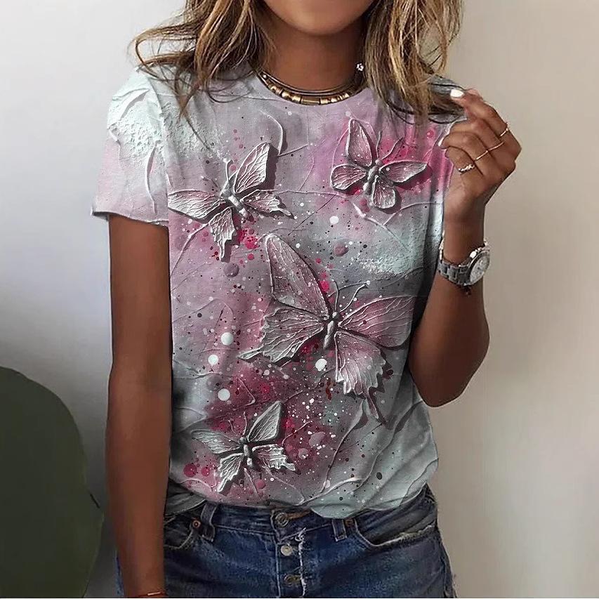 3D digital printed short sleeved new summer European and American trend T-shirt women's round neck top 2872 EMA