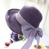 Ribbon Bowknot Decor Straw Hat Round Dome Solid Color Folding Women Big Brim Sunscreen Travel Hat Fashion Accessories