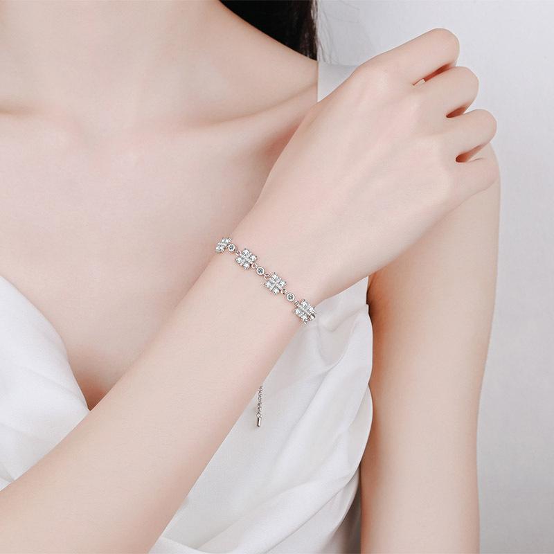 Женский браслет из стерлингового серебра 925 пробы с муассанитом, регулируемые ручные украшения с покрытием из золота Pt950