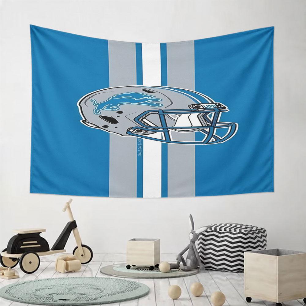 Detroit Lions Football Helmet Design Pattern Wall Hanging Tapestry Decorative Tapestry Home Decor for Bedroom and Living Room