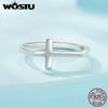 WOSTU 925 Sterling Silver Simple Cross Finger Ring for Women Daily Wear Guard Female Ring Jewelry Gift For Daugther Family