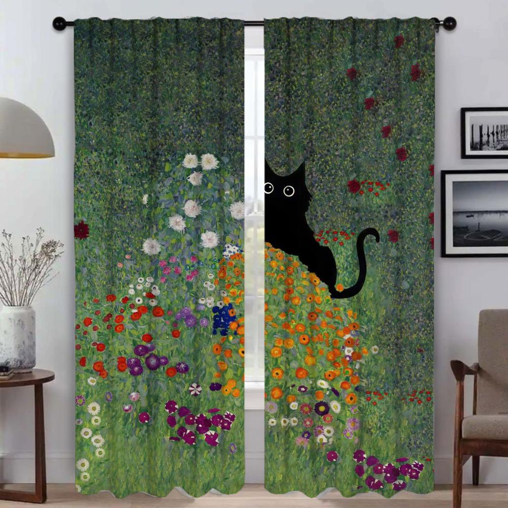 Шторы для детской комнаты, черная кошка, кухонные шторы для камеры, затемняющие шторы, украшения на Хэллоуин, жалюзи, тюль для спальни, гостиной