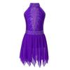 Girls Halter Rhinestones Kids Sleeveless Neck Skating Leotard Dress Lyrical Modern Dance Costume