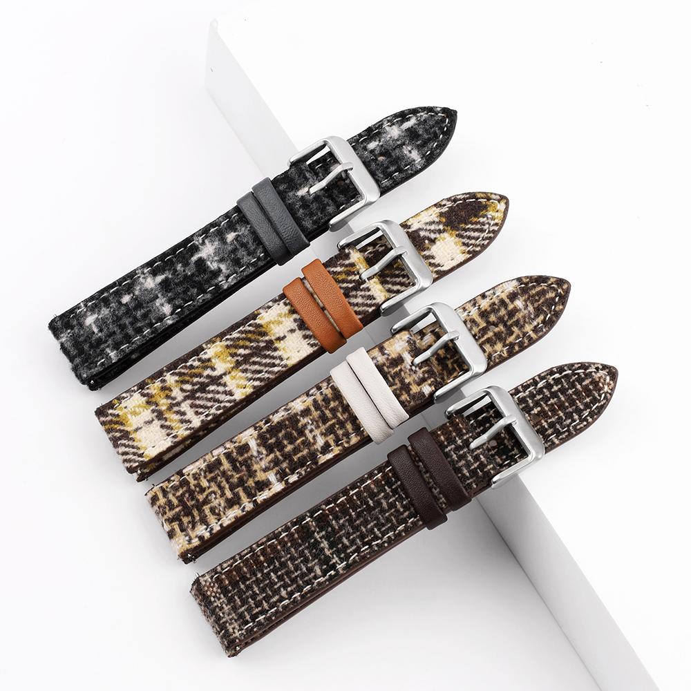 Woolen Fabric Leather Watch Band 18mm 20mm 22mm Vintage Wool Weave Bracelet Quick Release Watch Strap for Men Women Wristband