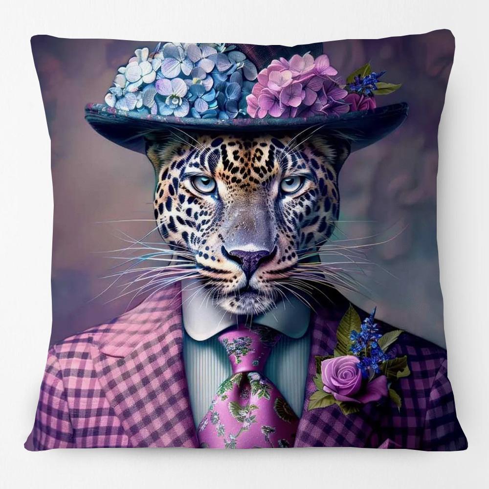 European Luxury Royal Court Leopard With Wreath Animals Portrait Painting Cushion Covers Sofa Pillowcase