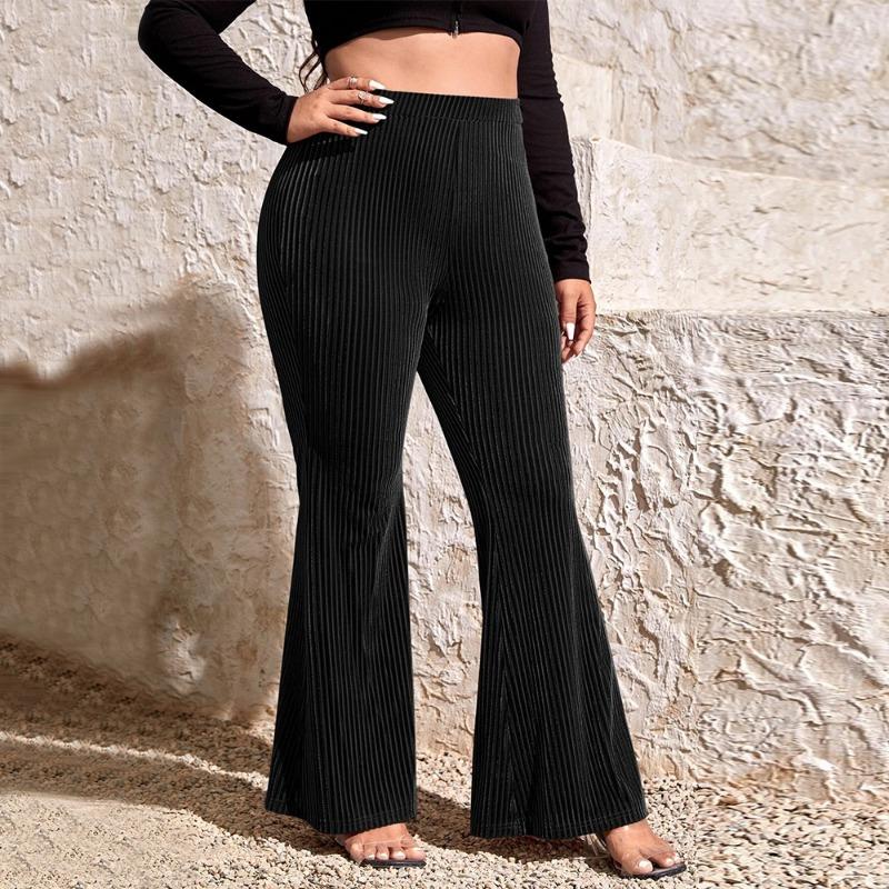 Women's Black High-waisted Long Pants Simplicity Fashion Loose Comfortable Straight-leg Pants Casual Plus Size Elastic Band Bell-bottoms