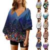 Women's Fashion V Neck Long Sleeve Printed Loose Pullover Sweatshirt Top