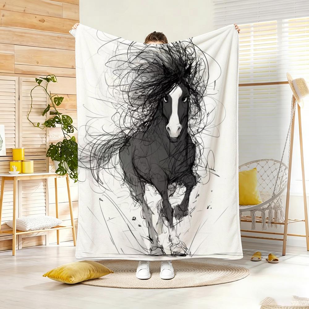 Drawings Dark Horse Throw Lightweight g Flannel Blanket Soft Skinfriendly for Summer Cooling