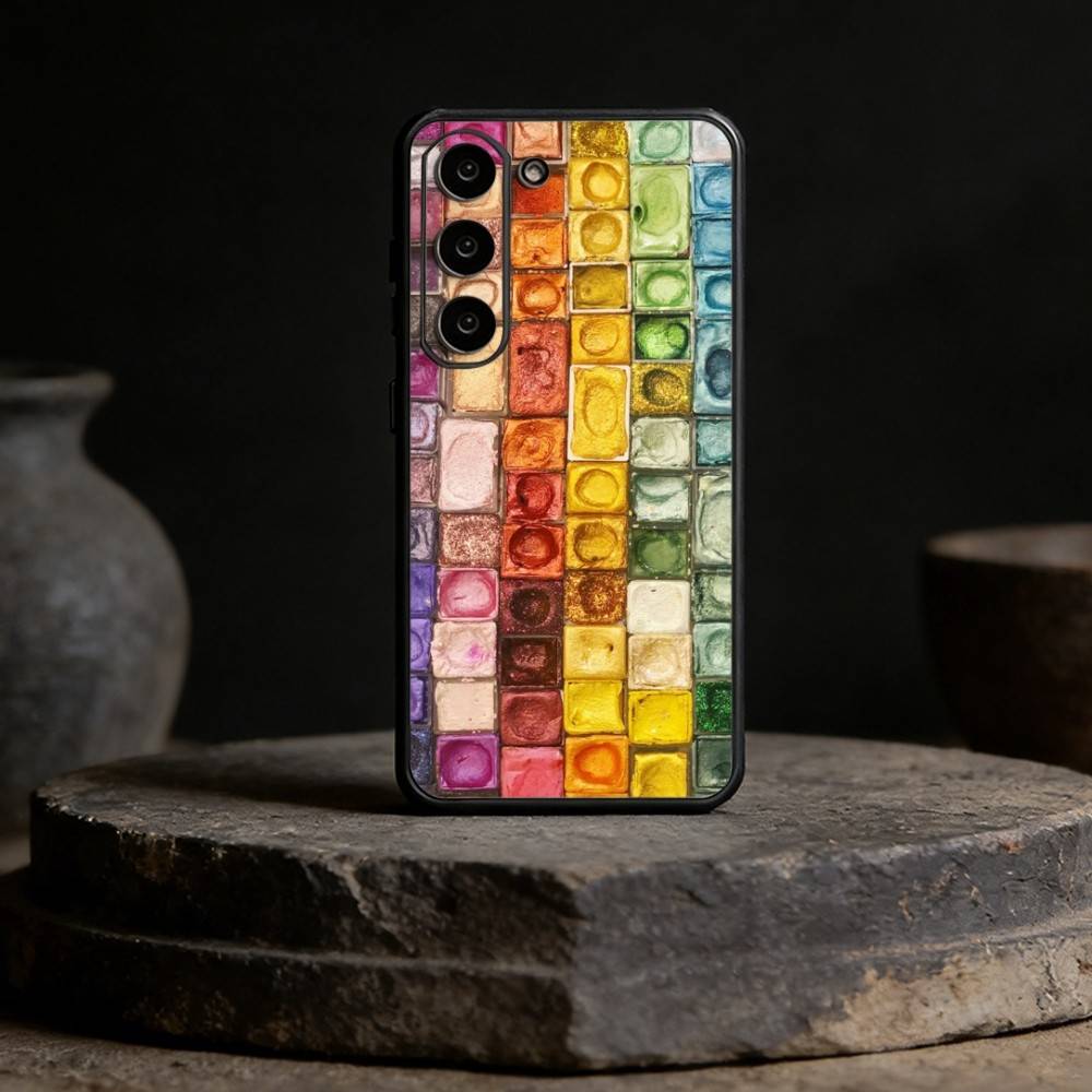 Watercolors Set Paint Palette Phone Case For Samsung Galaxy A20,21s,22,31,32,52,53,72,73,80,91 Soft Black Shell