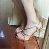 Gold Toe High Heels Women's 2025 Summer New One-word Belt Retro Palace Sandals Open-toed Stiletto Fairy Shoes