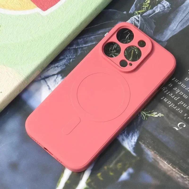 Чехол из жидкого силикона для iPhone 16 1 14 13 11 12 Pro Max Plus, телефон, магнитная беспроводная зарядка, противоударная задняя крышка
