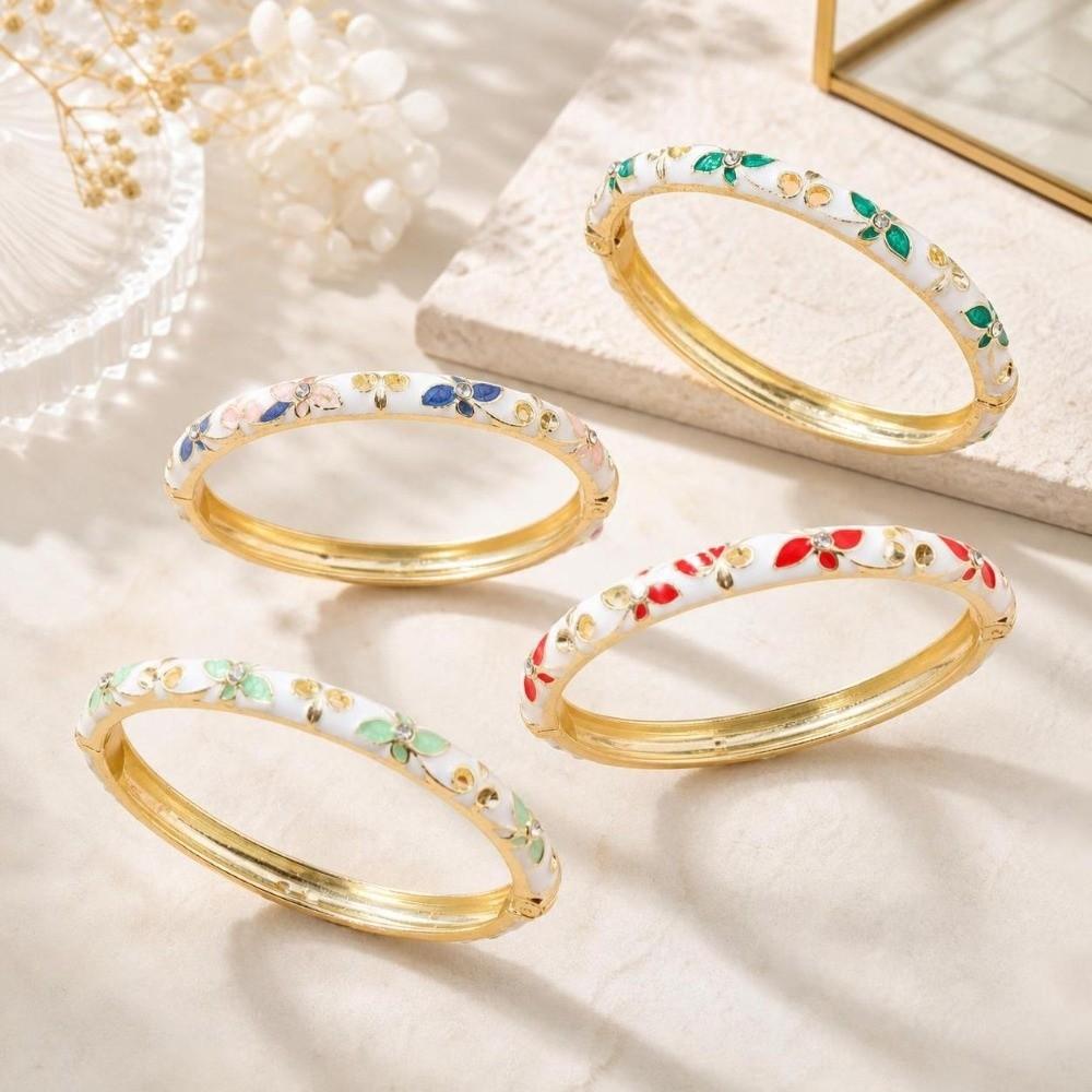 Colorful Enamel Open Cuff Bracelet Elegant Women's Floral Bracelet Enamel Flower Bangle Bride
