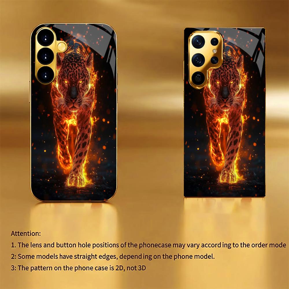 Lava Cheetah Новая модель Роскошный Чехол для Телефона Электроокрашенное Стеклянное Чехол для Samsung Galaxy S26 S25 S24 S23 S22 FE, Ultra, Plus