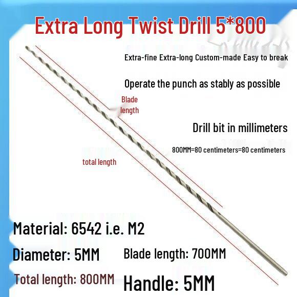 Сверло по металлу со спиралью, очень длинное 5060 см, 500 мм, из быстрорежущей стали, с цилиндрическим хвостовиком, для глубокого сверления в нержавеющей стали, дереве, 468 Серия Industrial.