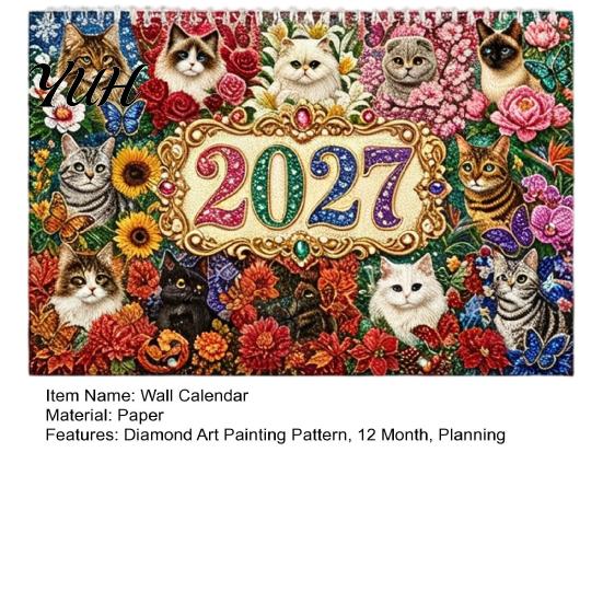 Stress Relief Hobby 2027 Diamond Art Painting Pattern Wall Calendar, Rhinestone Gem 12 Beginner Friendly Crafts Monthly Planner, Jan. 2026-Dec.