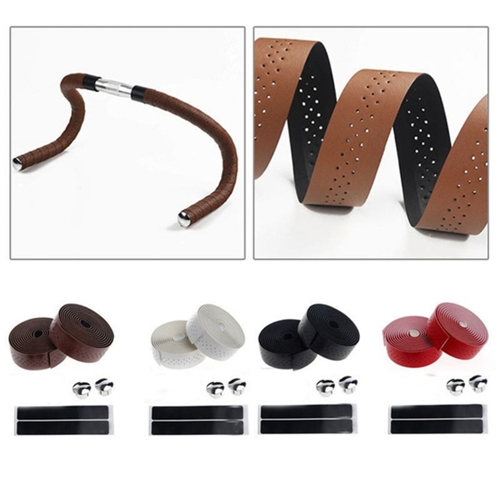 1 Pair Anti-slip Cycling Bar Plug Bike Protective Handlebar Tape Leather Wrap Bicycle Grips
