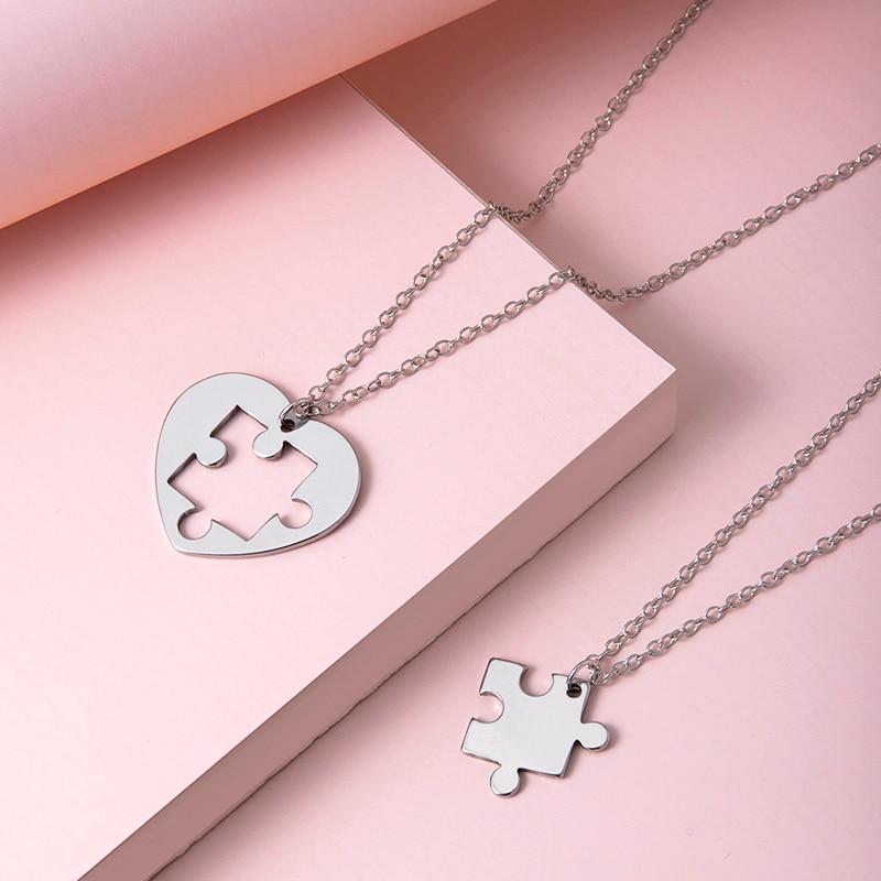 2 Pcs/Set Stainless Steel Heart Puzzle Couple Necklace Fashion Jigsaw Best Friends Brothers Sisters Necklaces Jewelry