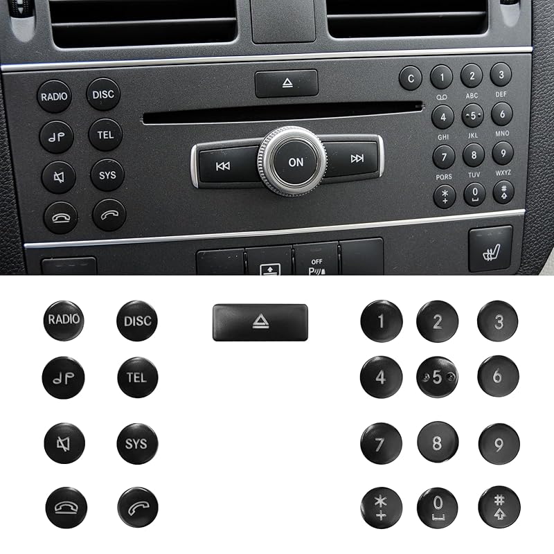 Jaronx Compatible with Mercedes Benz Radio Button Cover Stickers, X204/W204 Radio ON Volume Button Sticker Cover for Mercedes B W246/C W204/ E W212/